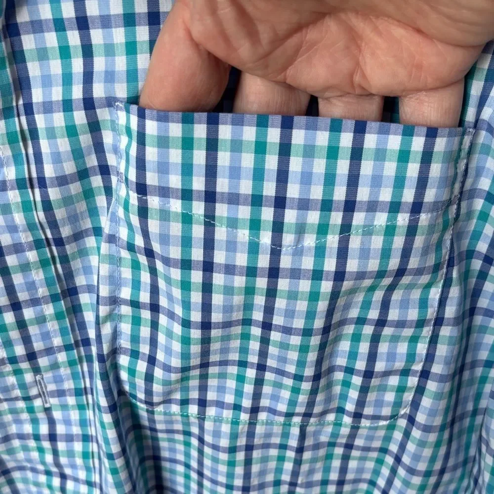 J. Crew Men’s the offshore performance Blue Green Plaid button down Shirt medium